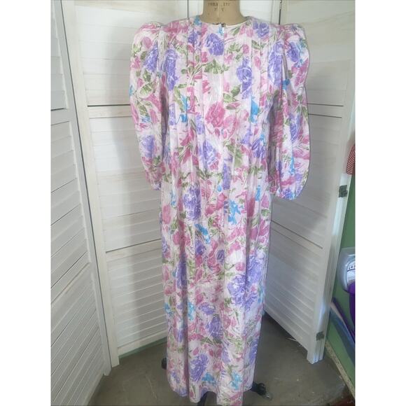 Vintage 70 David Brown California Half Zip House Coat Mumu Dress Sz Small Floral - Picture 1 of 10